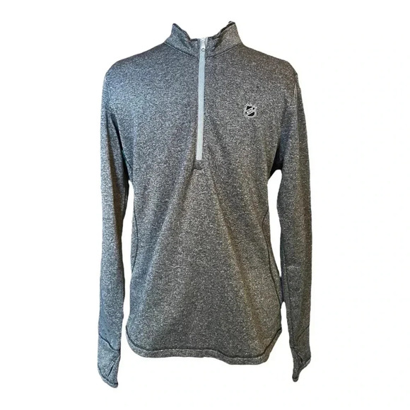 ADIDAS Gray Heather Brushed Terry Half Zip LS Pullover NHL Hockey Logo sz M - Picture 1 of 10
